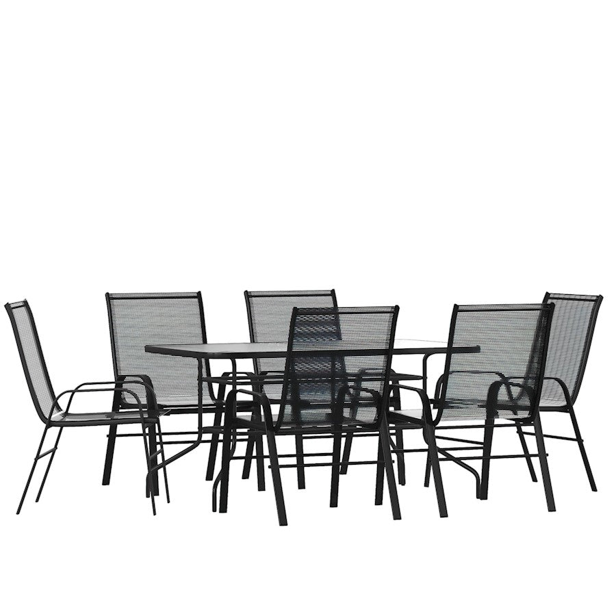 Flash Furniture Brazos 7 PC Patio, Table/4 Chairs, BK - TLH-089REC-303CBK6-GG