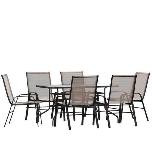 Flash Furniture Brazos 7 PC Patio, Table/4 Chairs, BN - TLH-089REC-303CBN6-GG