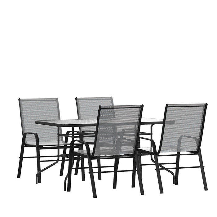 Flash Furniture Brazos 5 PC Patio, Table/4 Chairs, GY - TLH-089REC-303CGY4-GG