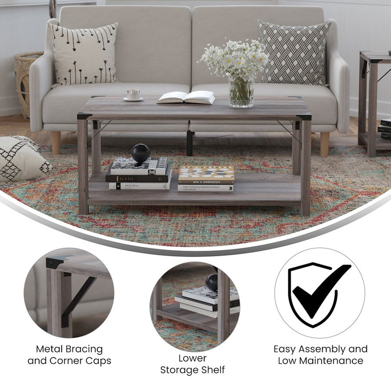 Flash Wyatt Wash 2 Tier Coffee Table, Gray