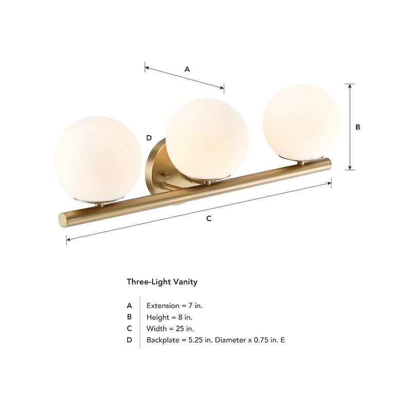 Designers Fountain Crown Heights 3 Light Vanity, Gold/Etched Opal