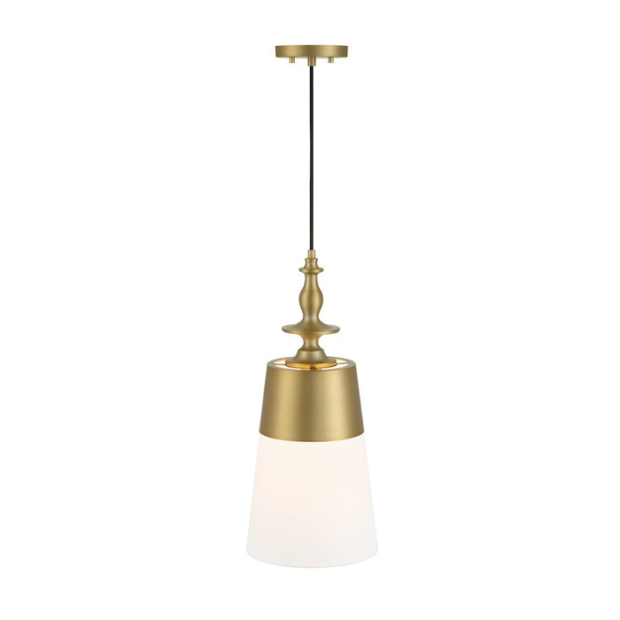 Designers Fountain Ava 1 Light Pendant, Gold/White Fabric