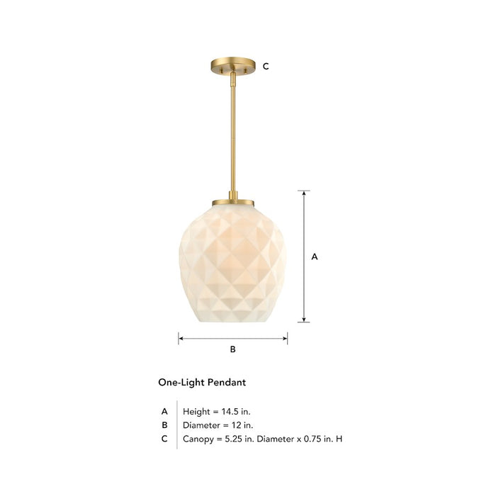 Designers Fountain Dita 1 Light 14.5" Pendant, Gold/Eteched Opal