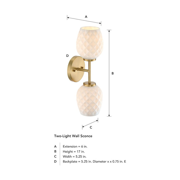 Designers Fountain Dita 2 Light Wall Sconce, Gold/Eteched Opal