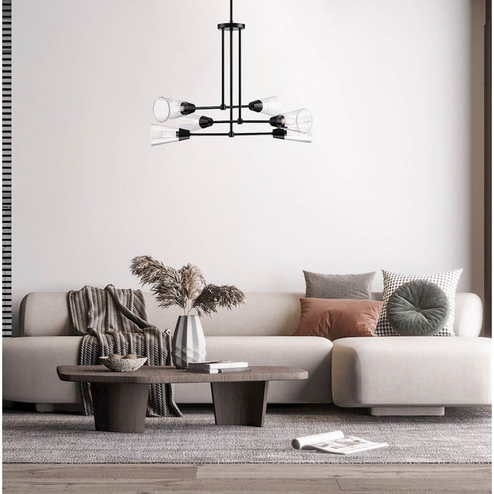 Designers Fountain Norro 33.5" 6 Light Pendant, Matte Black/Clear