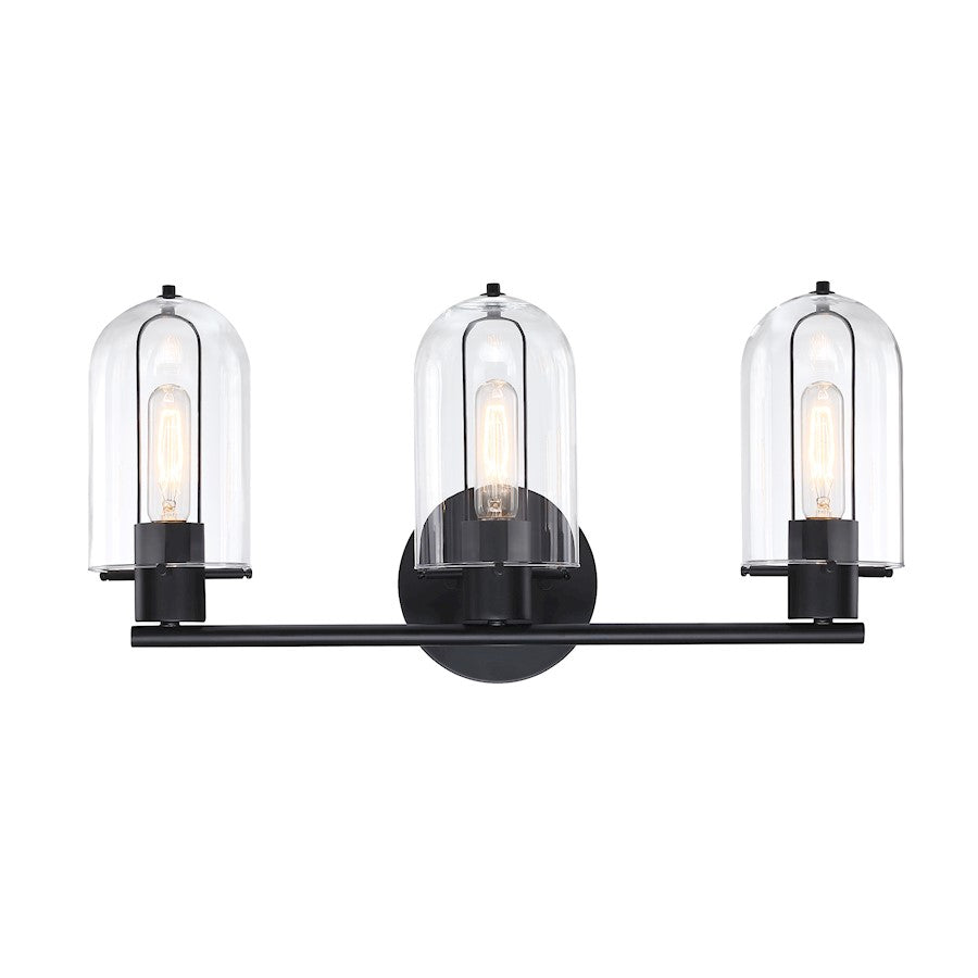 Designers Fountain Skylar 3 Light Vanity, Matte Black/Clear Glass - D332M-3B-MB