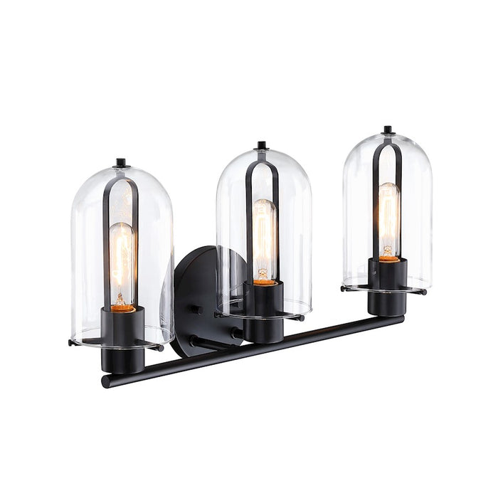 Designers Fountain Skylar 3 Light Vanity, Matte Black/Clear Glass