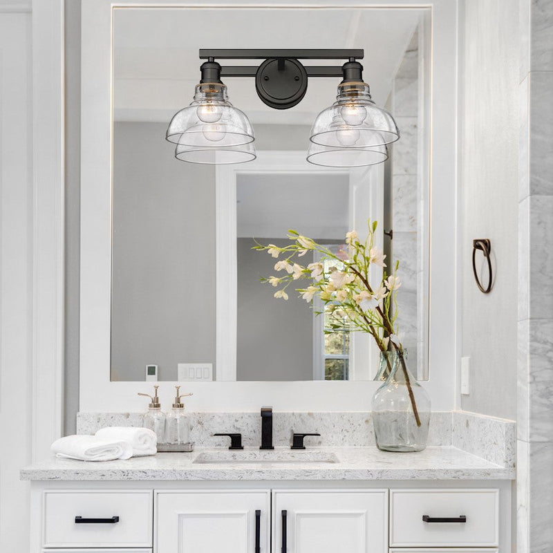 Golden Lighting Carver BLK 2 Light Bath Vanity, Black/Clear