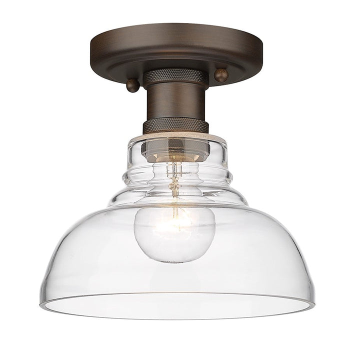 Golden Lighting Carver RBZ 1 Light Flush Mount, Bronze/Clear - 0305-FMRBZ-CLR