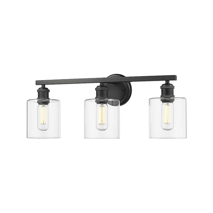 Golden Lighting Fisher 3 Light Bath Vanity, Matte Black/Clear