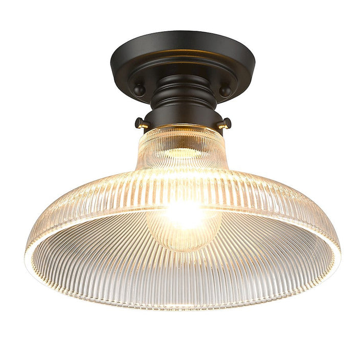 Golden Lighting Clary 1 Light 10" Flush, Black/Ribbed Optic