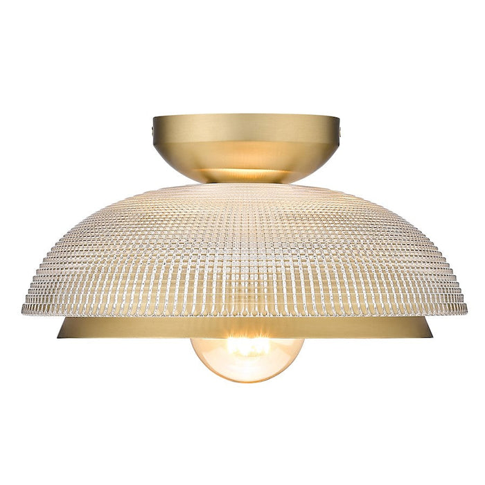 Golden Lighting Crawford 1 Light Flush, Bronze/Retro Prism