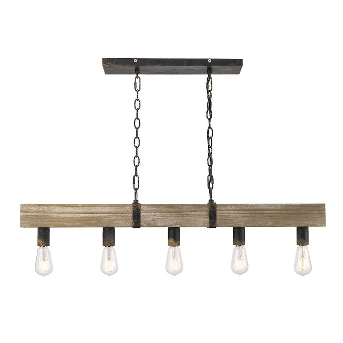 Golden Lighting Garrett 5 Light Linear Pendant, Antique Black Iron