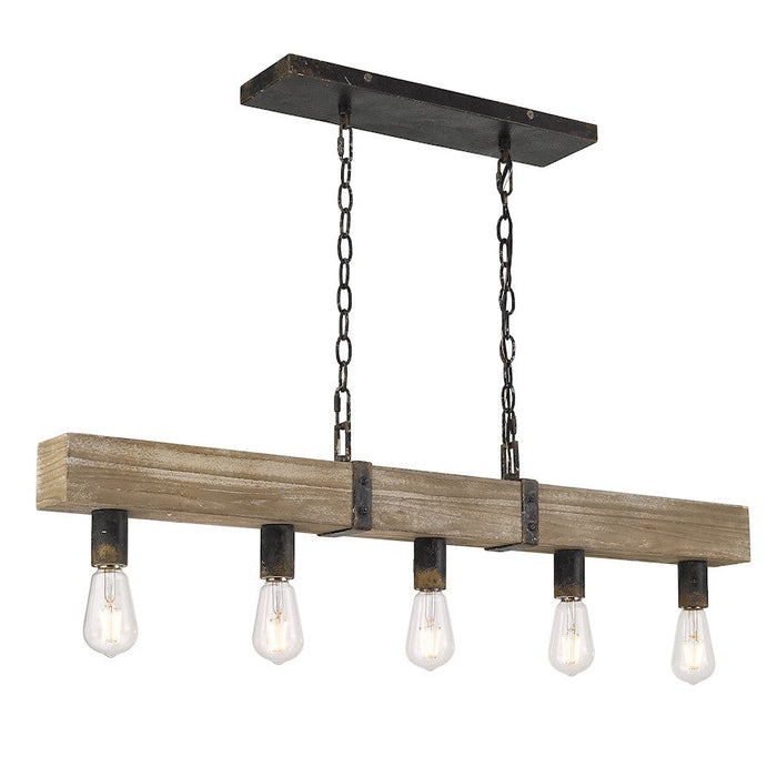 Golden Lighting Garrett 5 Light Linear Pendant, Antique Black Iron