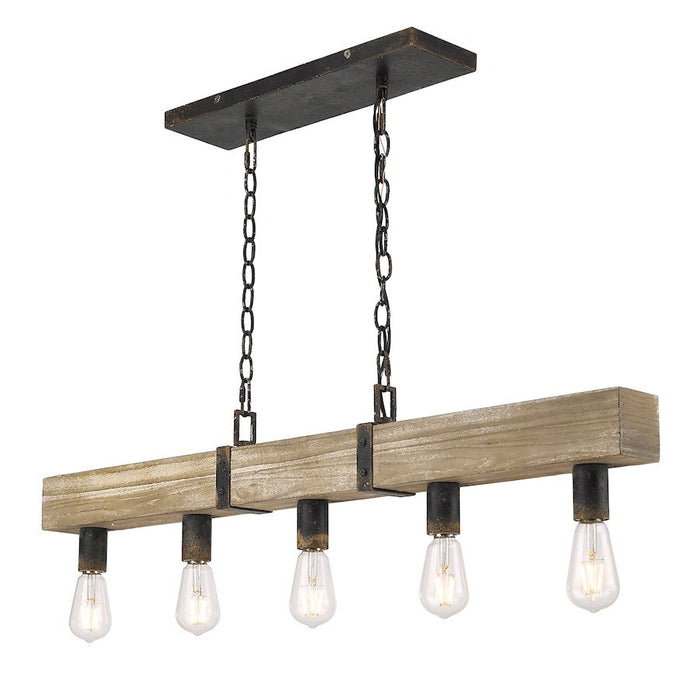 Golden Lighting Garrett 5 Light Linear Pendant, Antique Black Iron