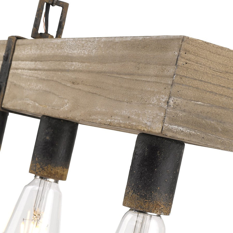 Golden Lighting Garrett 5 Light Linear Pendant, Antique Black Iron