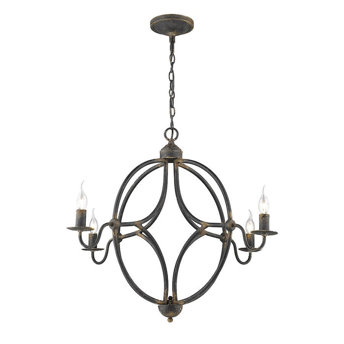 Golden Lighting Caspian 4 Light Chandelier, Antique Black Iron