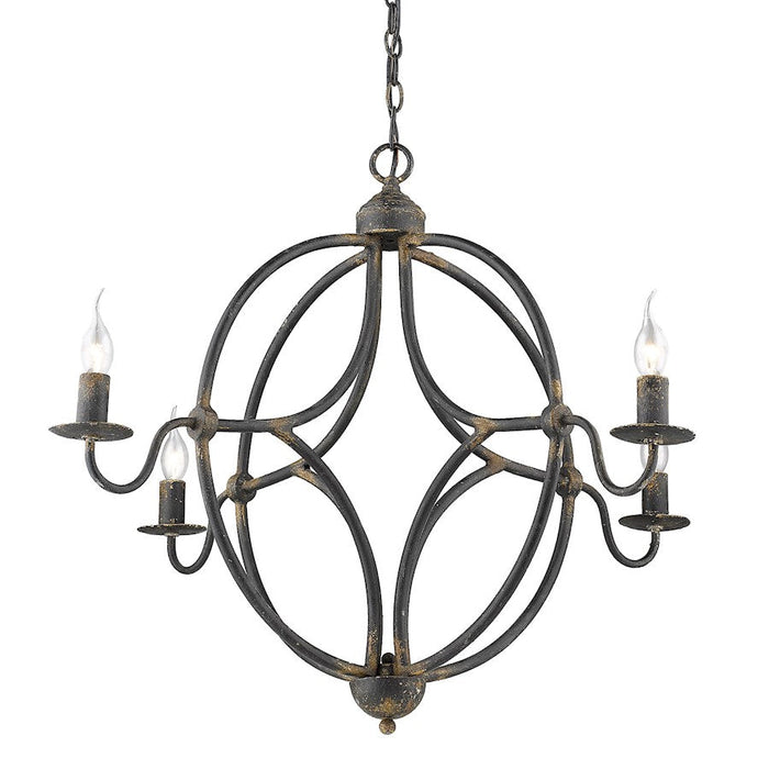 Golden Lighting Caspian 4 Light Chandelier, Antique Black Iron