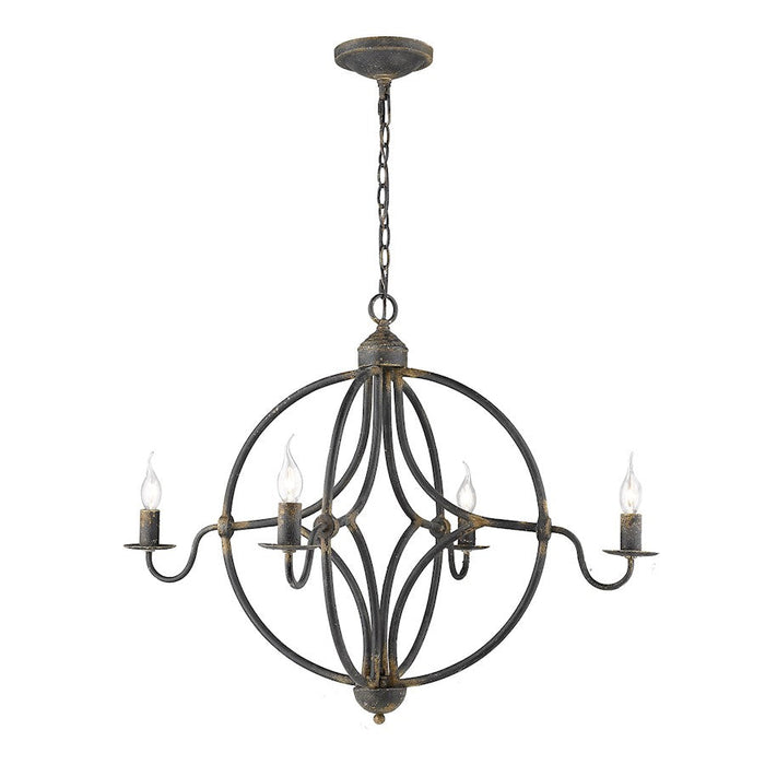 Golden Lighting Caspian 4 Light Chandelier, Antique Black Iron