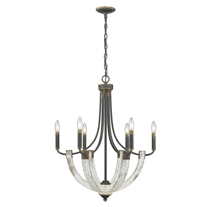 Golden Lighting Elwood 6 Light Chandelier, Antique Black Iron