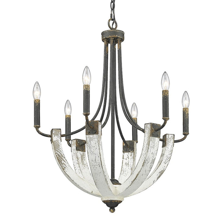 Golden Lighting Elwood 6 Light Chandelier, Antique Black Iron