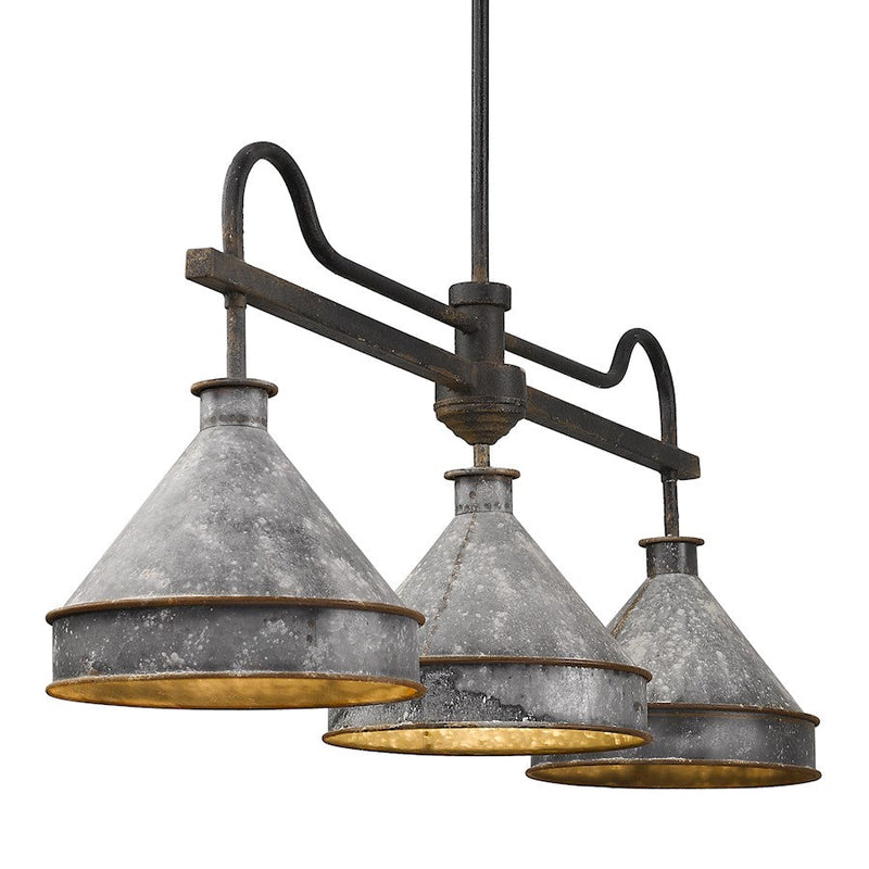 Golden Lighting Jasper 3 Light Linear Pendant, Black Iron/ Steel