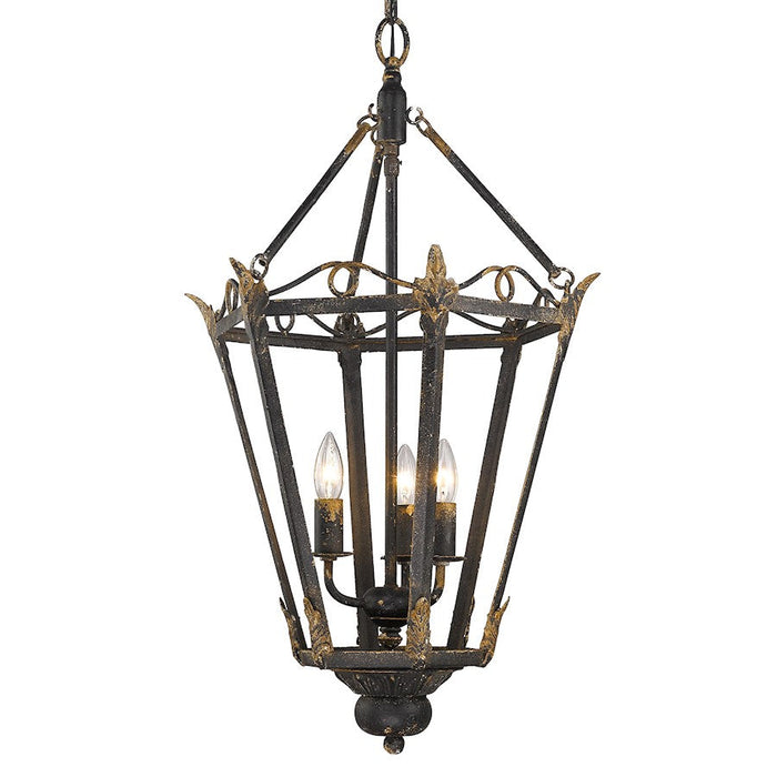 Golden Lighting Matilda 3 Light Pendant, Antique Black Iron