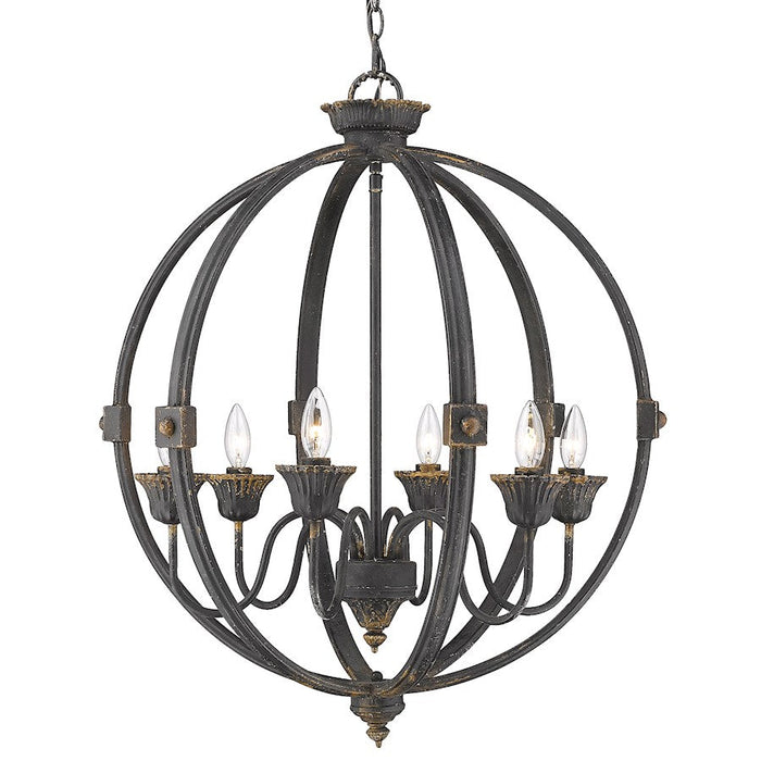 Golden Lighting Jules 6-Light Chandelier, Antique Black Iron