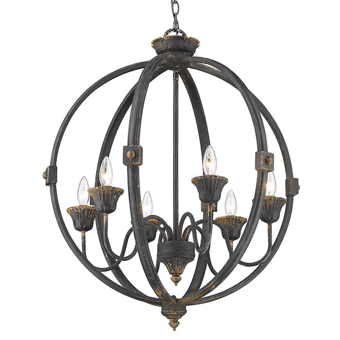 Golden Lighting Jules 6-Light Chandelier, Antique Black Iron