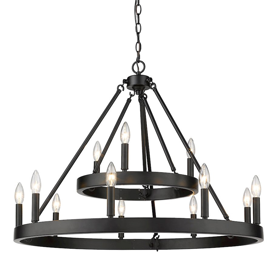 Golden Lighting Alastair 12 Light 2 Tier Chandelier, Matte Black - 1017-39BLK