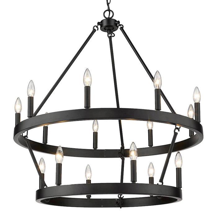 Golden Lighting Alastair 9+6 Light 2 Tier Chandelier, Matte Black - 1017-96BLK