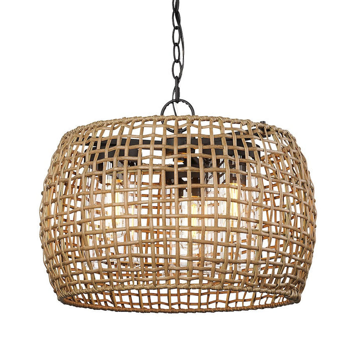 Golden Lighting Piper 3 Light Outdoor Pendant, Black/Maple