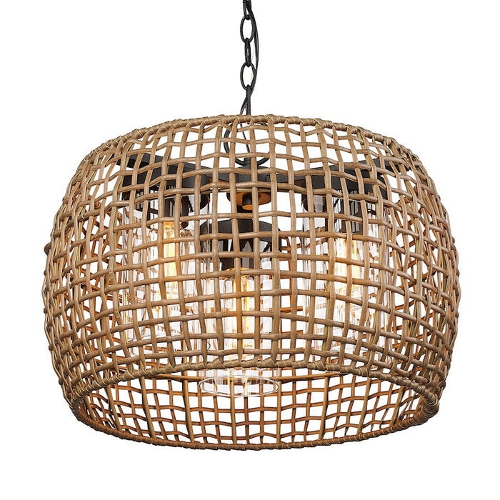 Golden Lighting Piper 3 Light Outdoor Pendant, Black/Maple