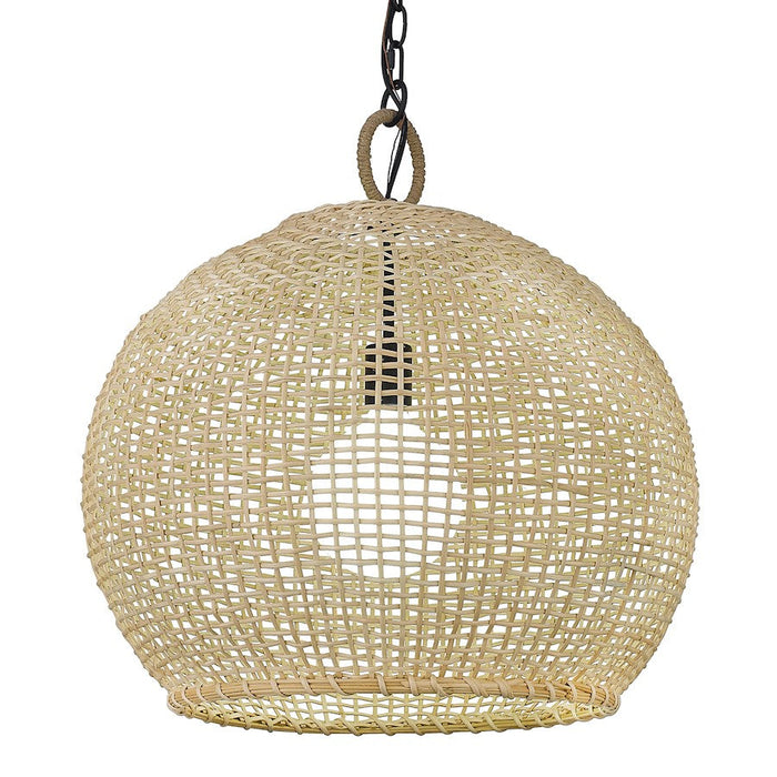 Golden Lighting Reed 1 Light Large Pendant, Matte Black/Bamboo - 1078-LBLK-BB