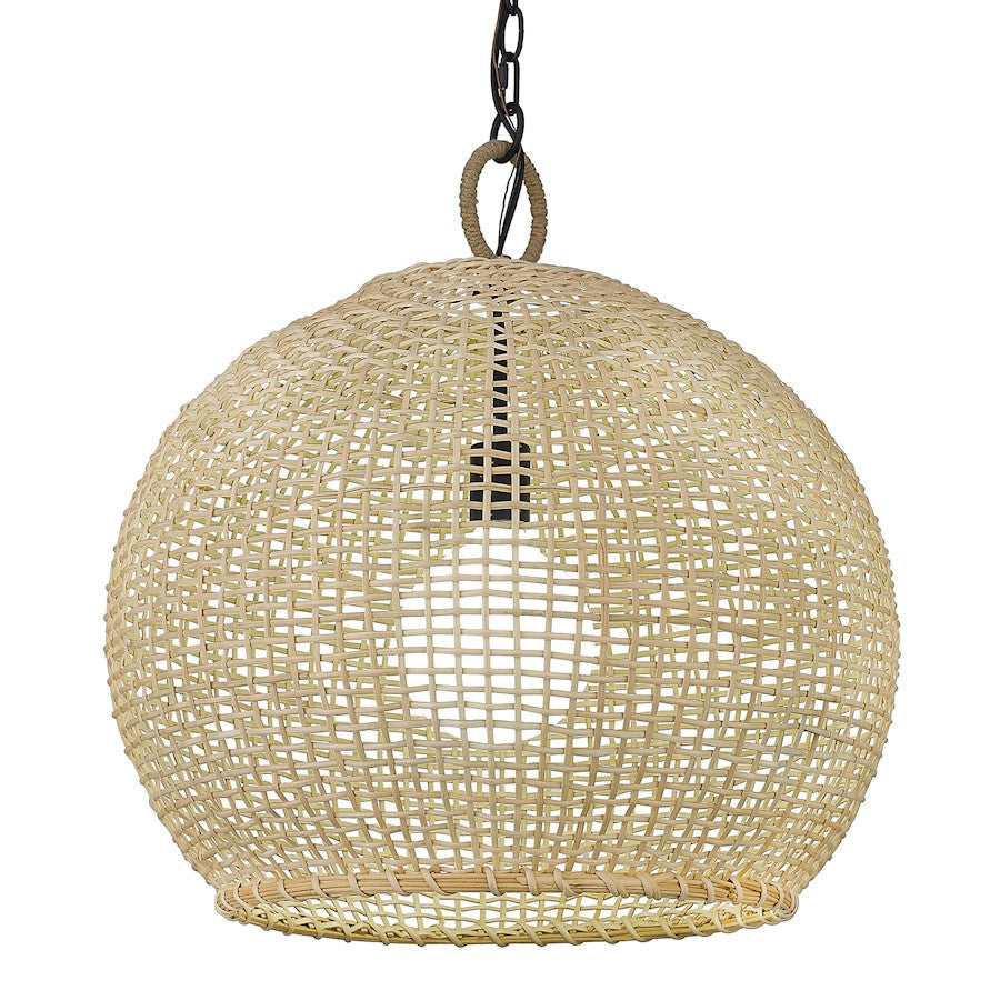 Golden Lighting Reed 1 Light Large Pendant, Matte Black/Bamboo - 1078-LBLK-BB