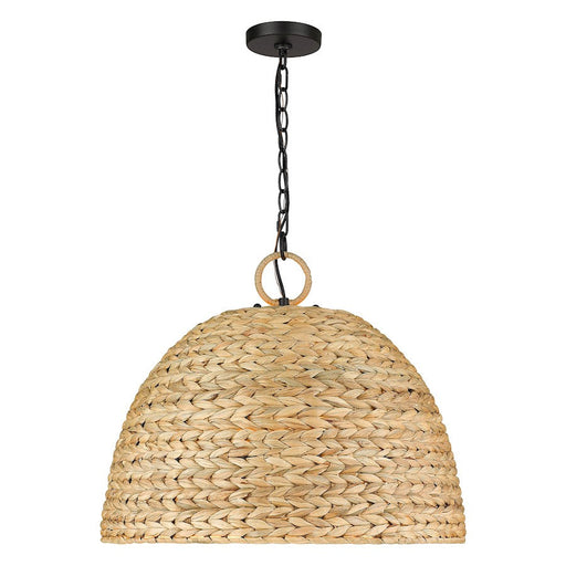 Golden Lighting Rue 5 Light Pendant, Black/Woven Sweet Grass
