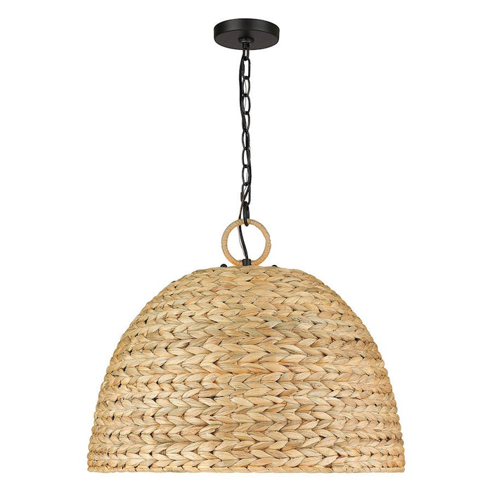 Golden Lighting Rue 5 Light Pendant, Black/Woven Sweet Grass