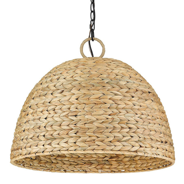 Golden Lighting Rue 5 Light Pendant, Black/Woven Sweet Grass