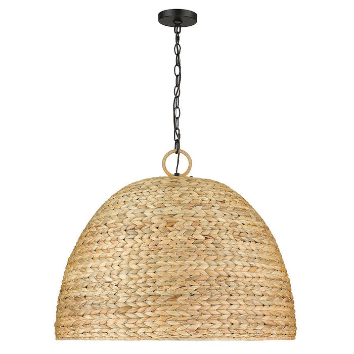 Golden Lighting Rue 5 Light Pendant, Black/Woven Sweet Grass