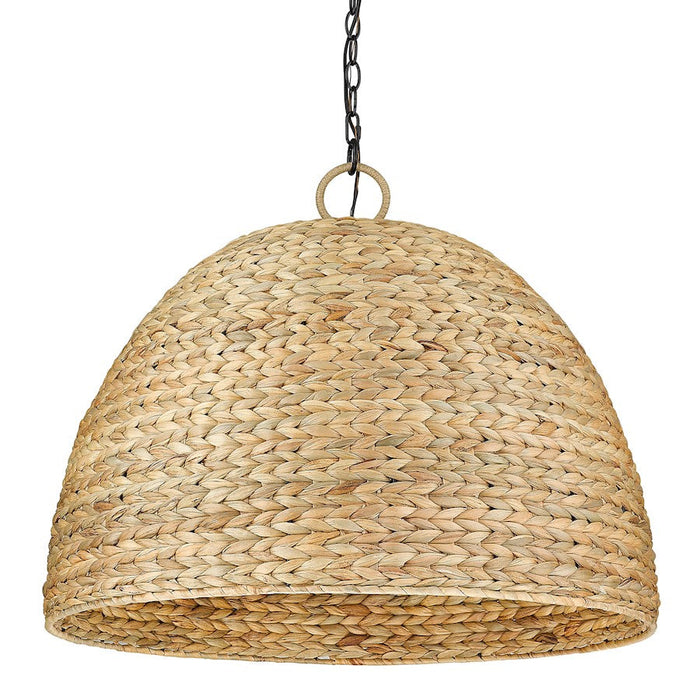 Golden Lighting Rue 5 Light Pendant, Black/Woven Sweet Grass