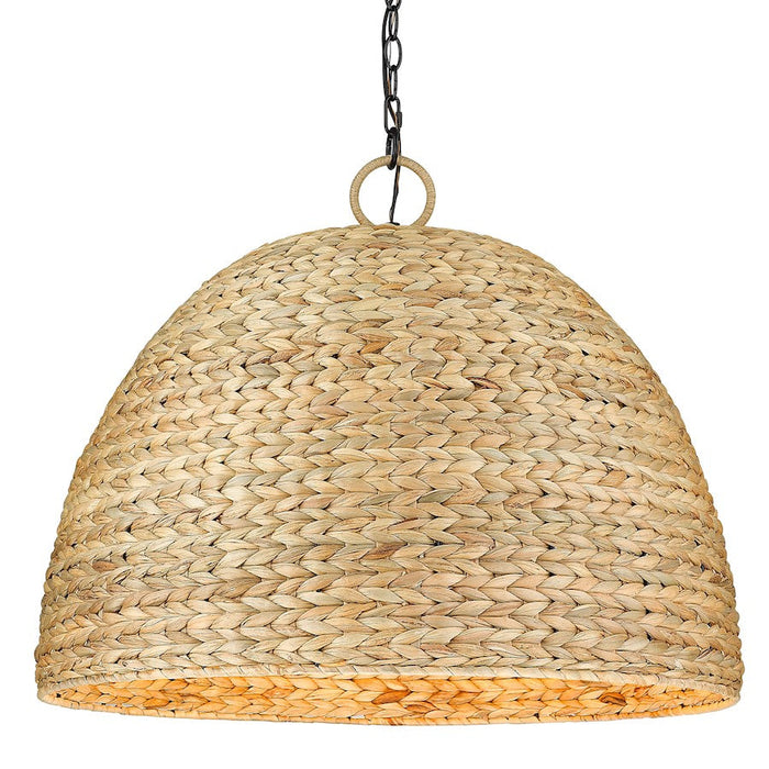 Golden Lighting Rue 5 Light Pendant, Black/Woven Sweet Grass