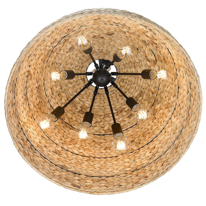 Golden Lighting Rue 5 Light Pendant, Black/Woven Sweet Grass