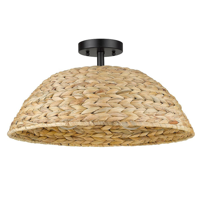 Golden Lighting Rue 3 Light Semi-Flush, Black/Woven Sweet Grass