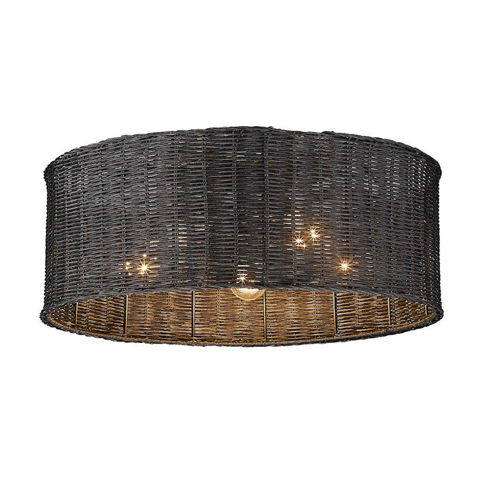 Golden Lighting Erma 5-Light Flush Mount, Black/Black Wicker