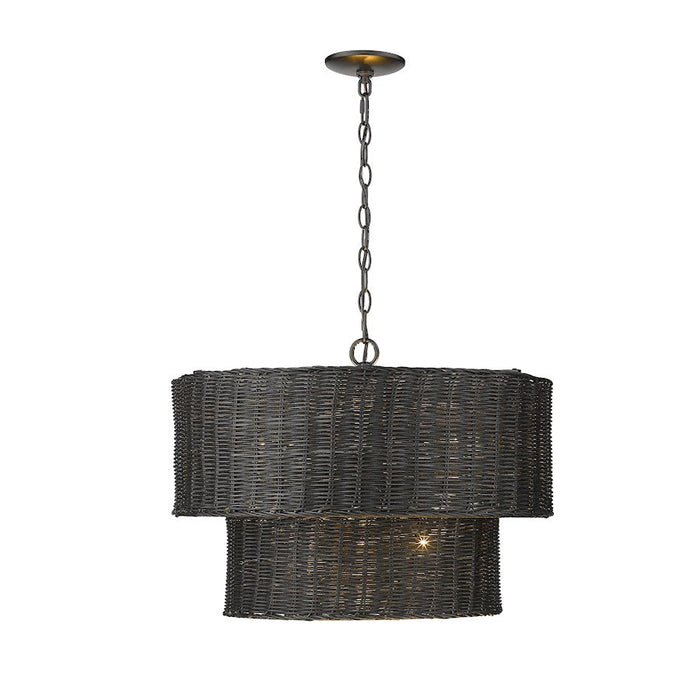 Golden Lighting Erma Chandelier, Matte Black/Black Wicker