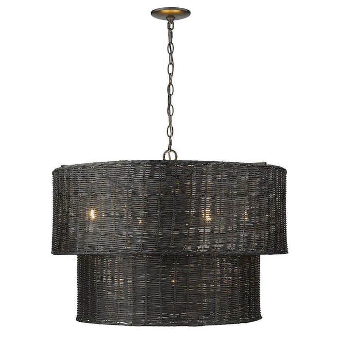 Golden Lighting Erma Chandelier, Matte Black/Black Wicker