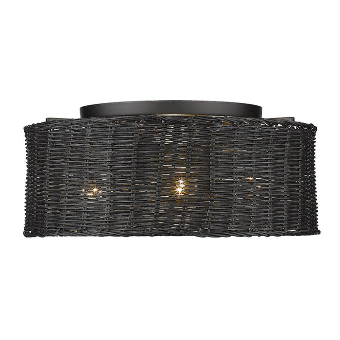 Golden Lighting Erma 3 Light Flush Mount, Black/Black Wicker