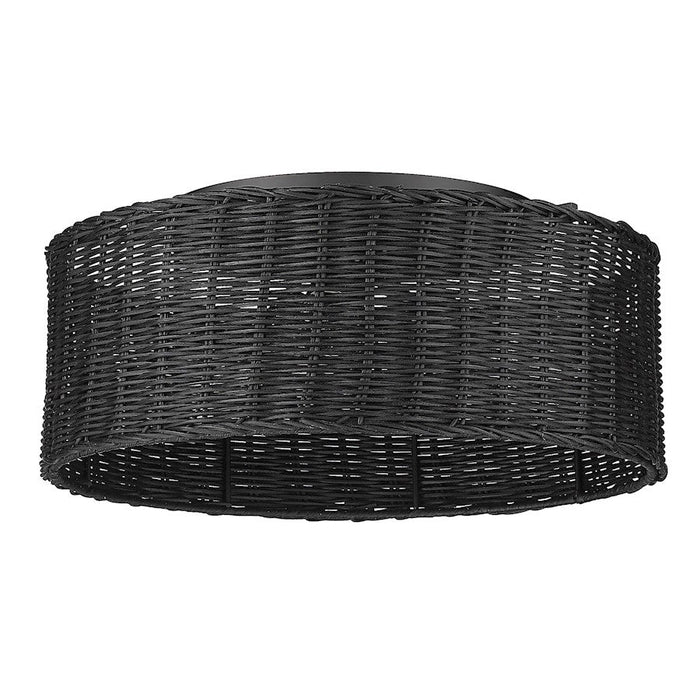 Golden Lighting Erma 3 Light Flush Mount, Black/Black Wicker