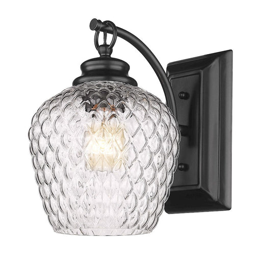 Golden Lighting Adeline 1-Light Wall Sconce, Black/Clear Glass - 1088-1WBLK-CLR