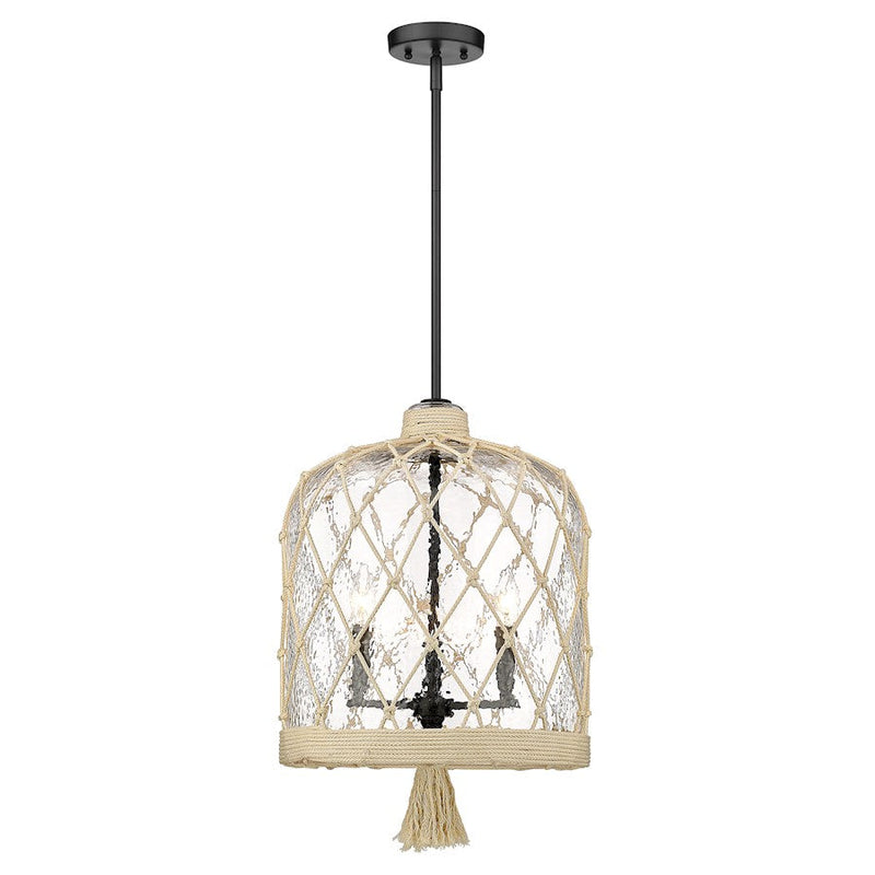 Golden Lighting Ssau 3 Light Pendant, Black/Hammered Clear